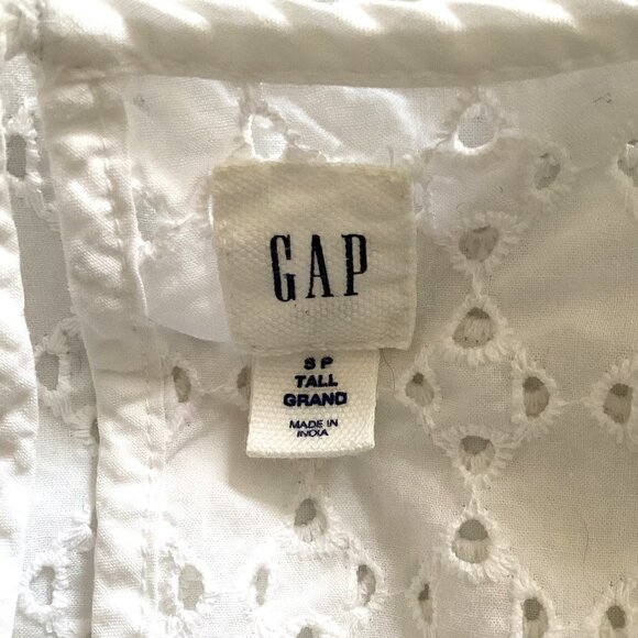 Gap Women's White Sleeveless Cotton Top Eyelet Lined Blouse Top Size S/P Tall - Picture 9 of 10